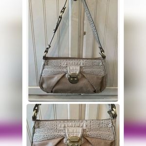 BRAHMIN Beige Croc Embossed Leather Handbag Shoulder Bag